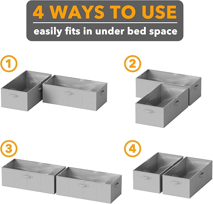 2 Pack 10" High Under Bed Storage Containers, Gray