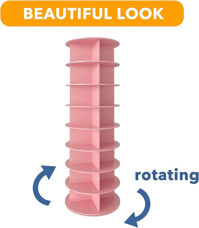 8 Tier Rotating Shoe Rack Tower, Spinning Shoe Display Lazy Susan, 8-Tier Pink