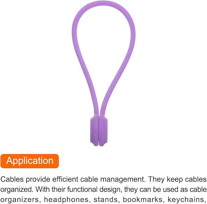 MECCANIXITY Magnetic Cable Clips 7.5 Inch x 0.6 Inch Purple Magnetic Cord Organizer Cable Ties Reusable Twist Ties for Home, Kitchen, Office, 10 Pcs