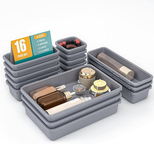16 PCS Drawer Organizer Set, Grey