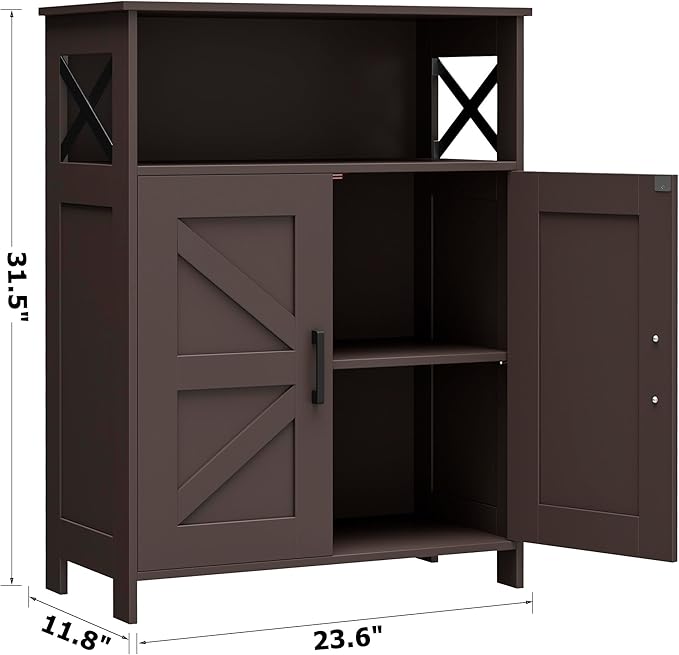 Homhedy Farmhouse Bathroom Storage Cabinet with 2 Doors, Toilet Paper Cabinet with Adjustable Shelf, Small Bathroom Cabinet for Kitchen/Laundry/Living Room, 11.8 x 23.6 x 31.5 Inches, Brown