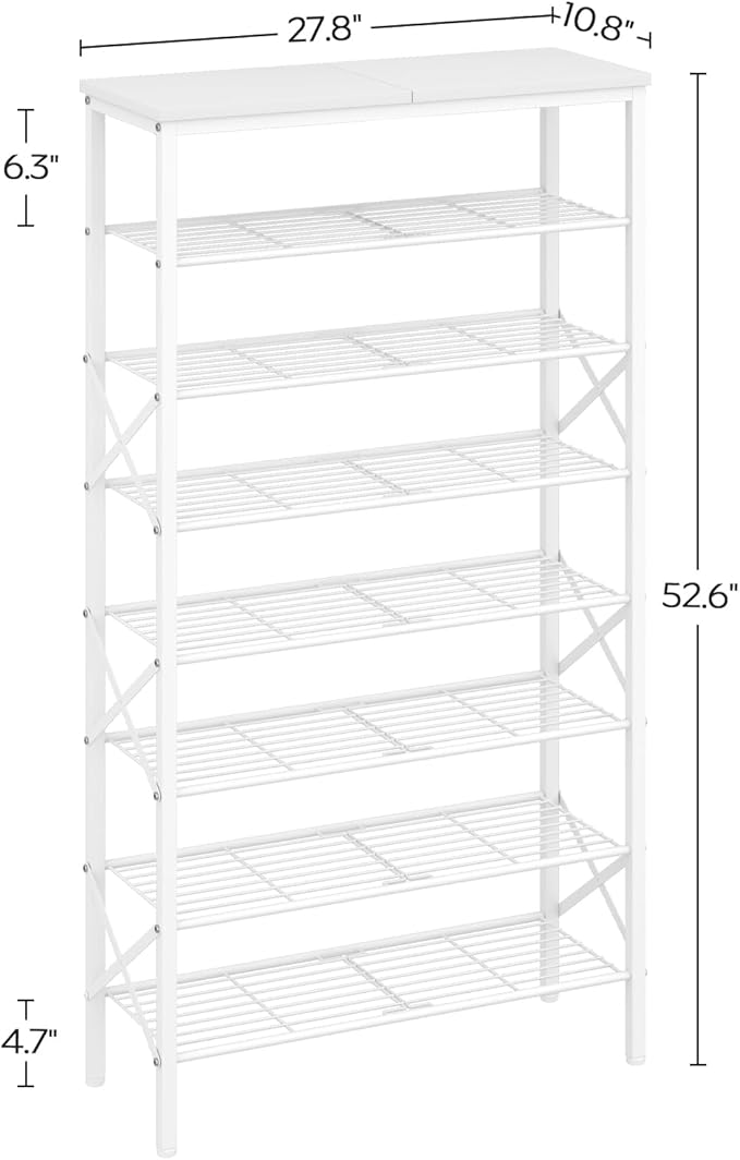 YATINEY 8 Tier Shoe Rack, Shoe Storage Organizer, Large Capacity Shoe Shelf Holds 32 Pairs of Shoes, Sturdy and Stable, for Entryway, Hallway, Closet, Dorm Room, White SS08WW