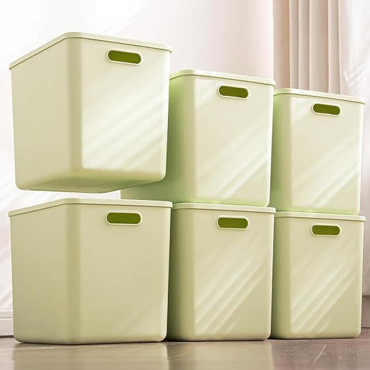 6 pack large plastic White storage bins with Lids, Light Green, 6XL
