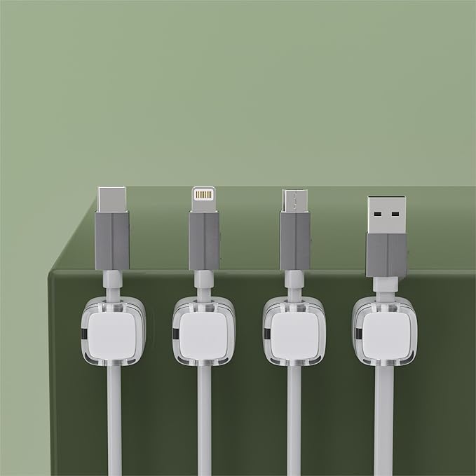 6 Pack Magnetic Cord Organizer & Cable Clips, White