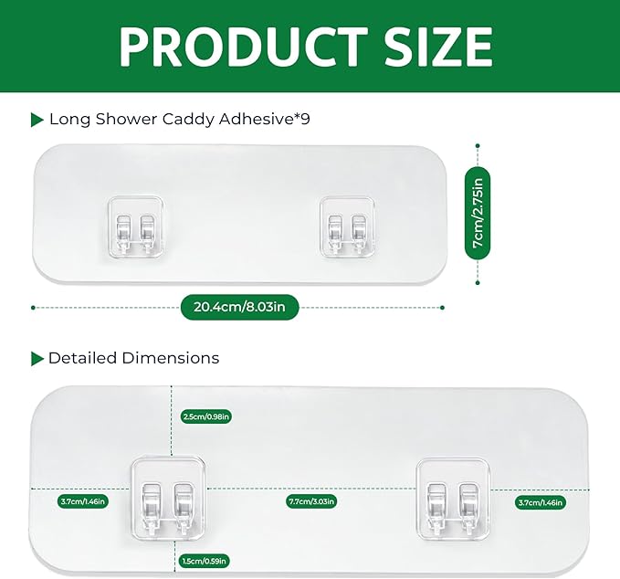 FGSAEOR 9 Pack Shower Caddy Adhesive Replacement Strips, Heavy Duty Clear Waterproof Sticky Hooks, No Drilling Wall Mount for Shower Shelves, Bathroom Storage, Kitchen Rack & Soap Holder