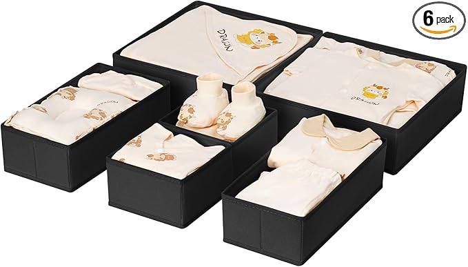 Drawer Organizer Clothes 6 Pack, Black