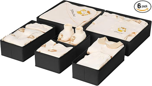 Drawer Organizer Clothes 6 Pack, Black