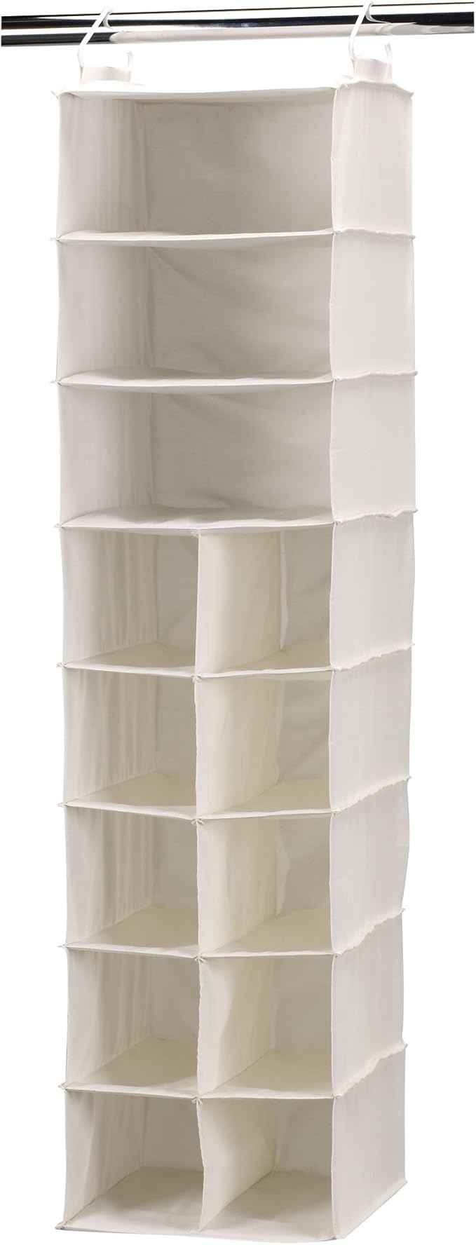 Household Essentials Hanging Shoe Organizer, Natural Canvas, Clothes Storage, 10 Pockets and 3 Shelves, Collapsible, Cream