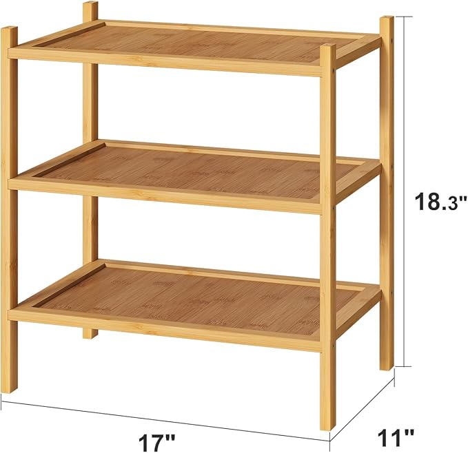 kiplant Small Shoe Rack, Bamboo Wood Shoe Rack for Entryway, Stackable | Foldable | Natural, 3-Tier Shoe Organizer for Hallway Closet, Free Standing Shoe Racks for Indoor & Outdoor