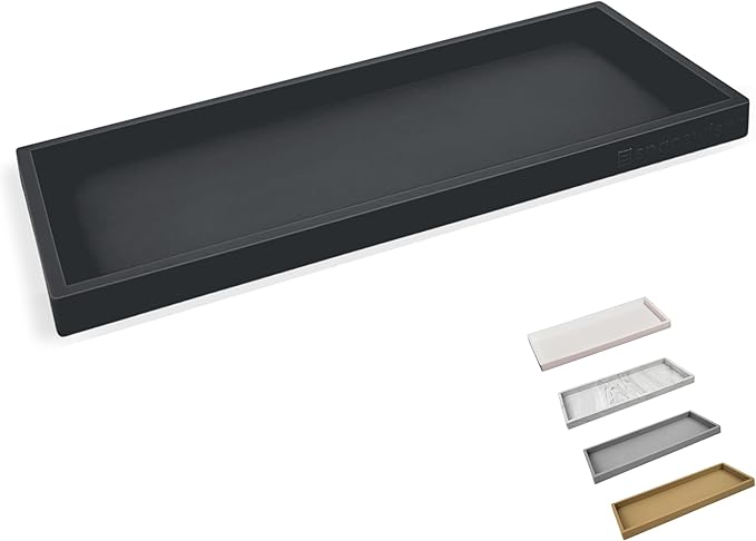 Spacewiser Countertop and Vanity Tray - 11.7" Silicone Bathroom Tray Countertop, Dish Soap Trays for Kitchen Counter, Organizer Accessories Caddy, Toilet Laundry Shower Oil Makeup Mat, Black