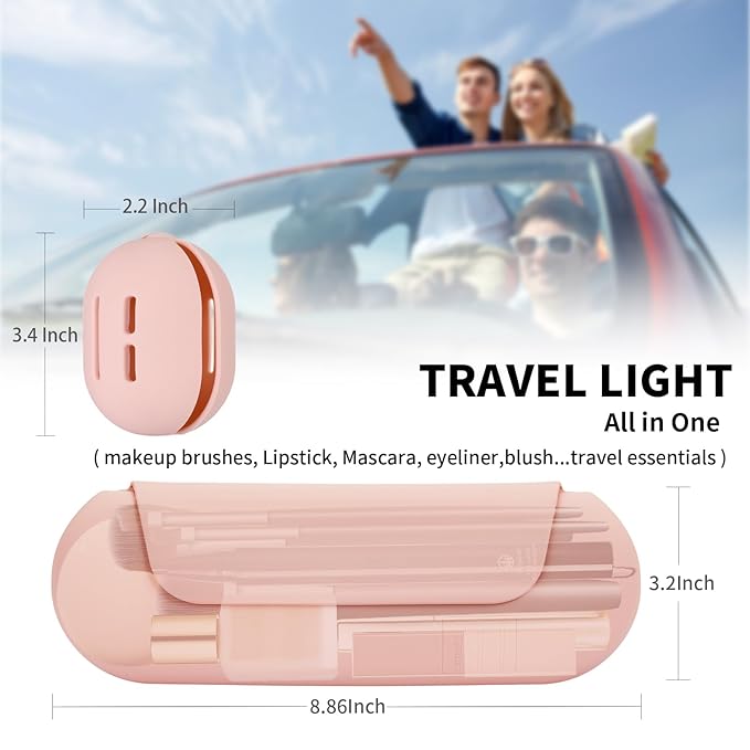 AGIKET 2 IN 1 Silicone Makeup Brush Holder with Beauty Make Up Sponge Holder Case：Soft Portable Cosmetic Face Brushes Holder with Upgrade Anti-Fall Out Magnetic Closure - Pink Sand