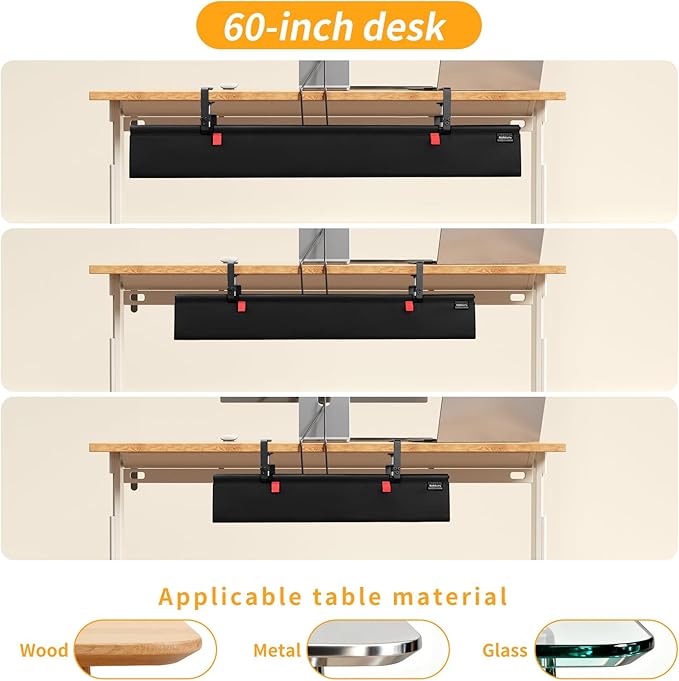 Under Desk Cable Management Tray with Clamp, No Drill 48" Cord Organizer for Desk, Desk Cable Management Fabric Tray for Standing Desks, Ideal for Home & Office - Black