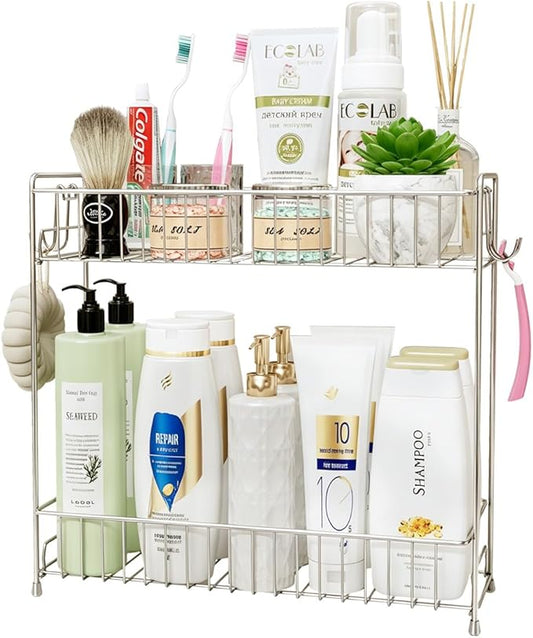 2-Tier Bathroom Storage Organizer Rack, Stainless Steel Shower Caddy