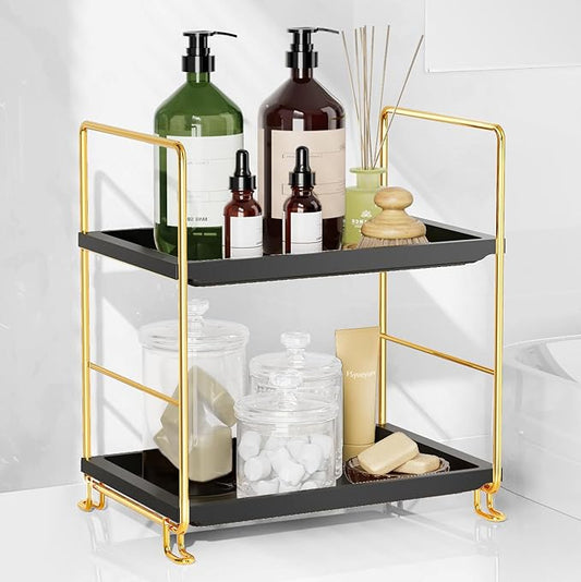 2-Tier Bathroom Countertop Organizer, Gold & Black