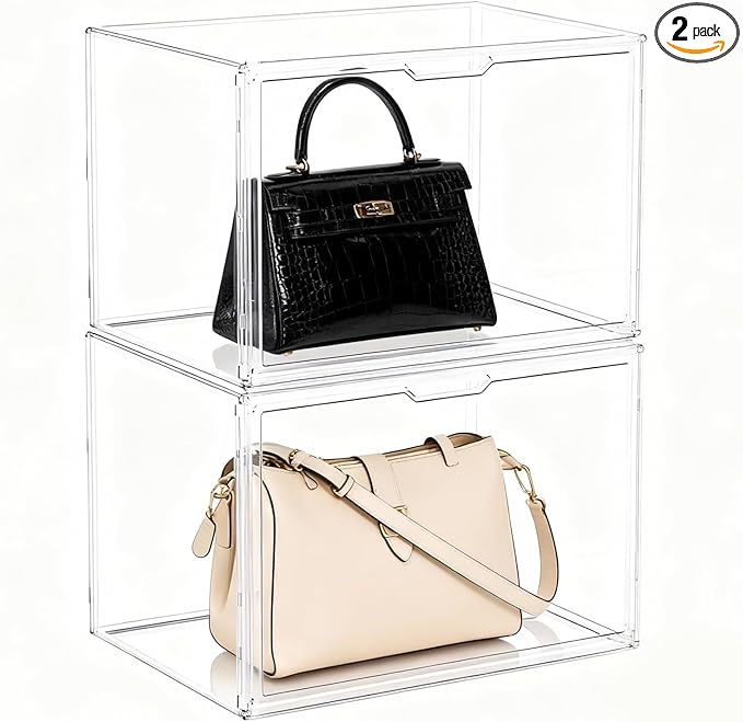 Clear Plastic Storage Bins, Acrylic Display Case with Magnetic Door, Large Stackable Display Organizer Box for Collectibles, Shoes, Book, Cosmetic, Figures Showcase(2 Pack)