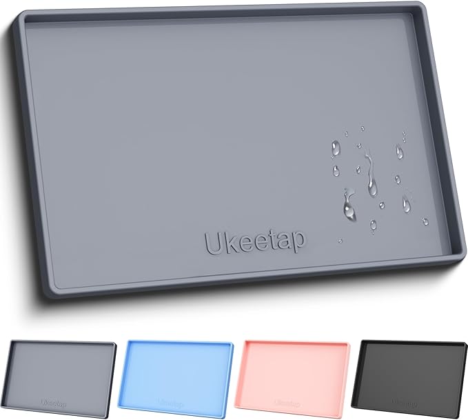 Extra Thick Silicone Mat Waterproof with Raised Edge 34" x 22", Gray