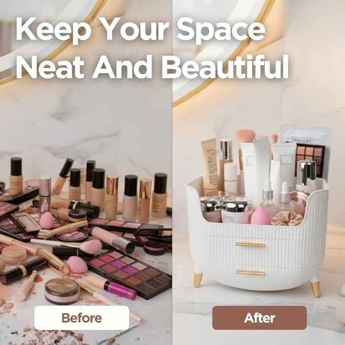 Makeup Organizer with Drawers, Skincare Storage Box for Vanity, Pink