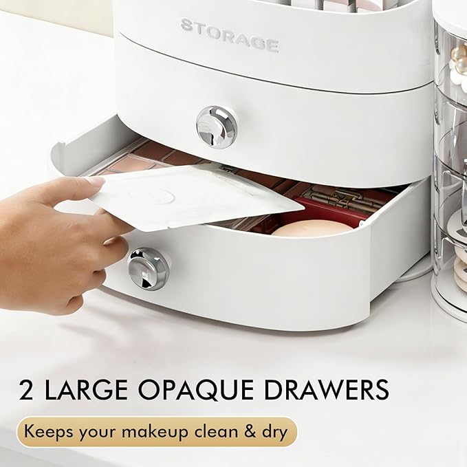 Makeup Organizer Countertop with Drawers, Make up Organizers for Vanity, White