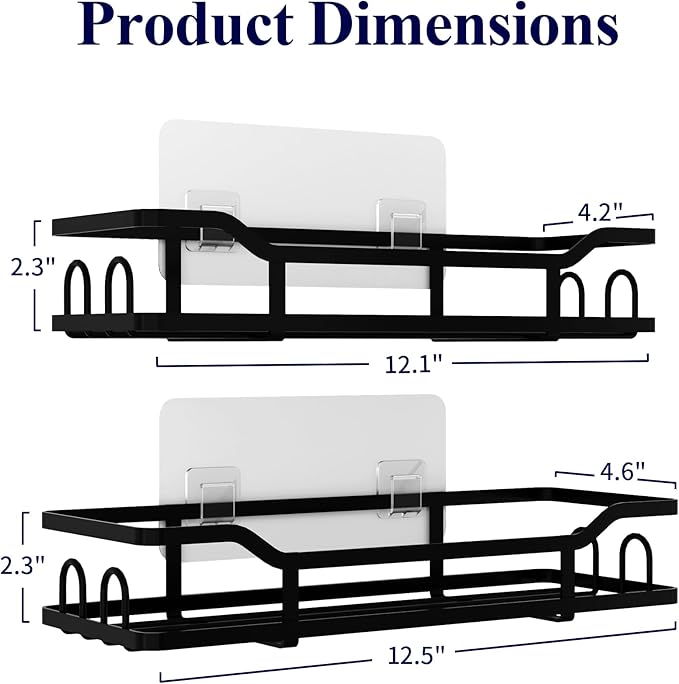 Shower Caddy, 2 Pack, No Drilling Shower Organizer with 8 Hooks