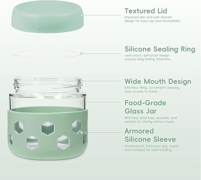 Gemice 6-Pack 10 oz Overnight Oats Containers with Lids and Silicone Sleeves