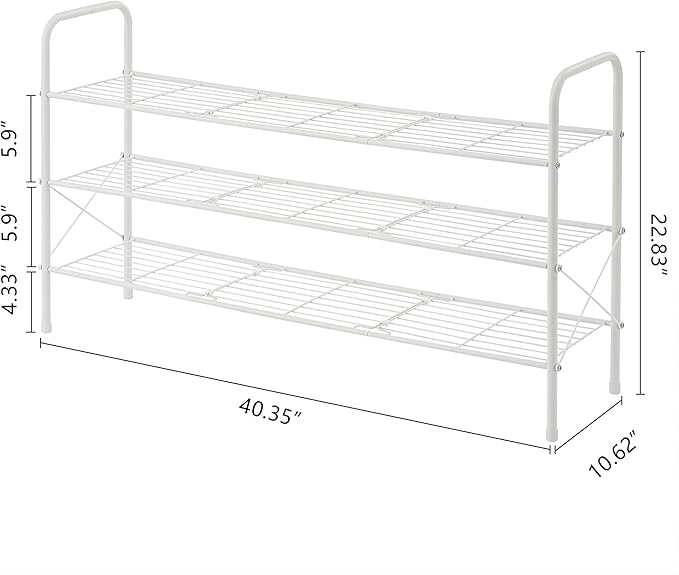 Hoctieon 3 Tier Durable Mesh Style Shoe Rack, Entryway Shoe Shelf, Shoe Rack FreeStanding, Shoe Storage Organizer, Shoe Rack for Closet, Space Save For bathroom, Hallway, Bedroom, Living Room, White