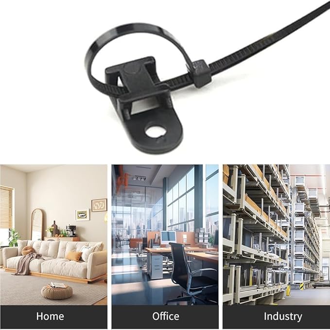 Black Cable Zip Tie Mounts Kit - 100 Pcs Saddle Type Mounts Base With 100 6" Nylon Cable Ties And 100 Tapping Screws