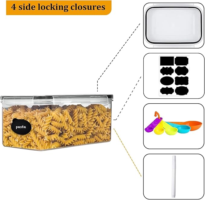 Airtight Food Storage Containers with Lids, 3.2L BPA-Free Plastic Canisters for Spaghetti, Cereal, Oats & Kitchen Pantry Organization, 4 Pack