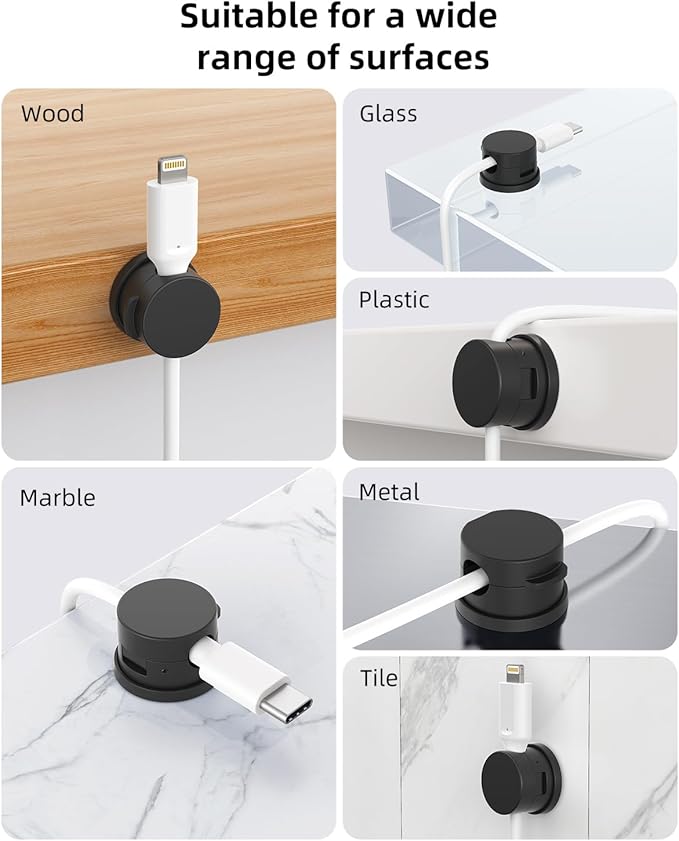 Inchor Cord Holder, Swiveling Cord Organizer, Magnetic Cable Clips for Desk, 6 Pack Cable Organizer for Nightstand, Adhesive Cable Holder Cable Management Clips for Car Home Office (Black)