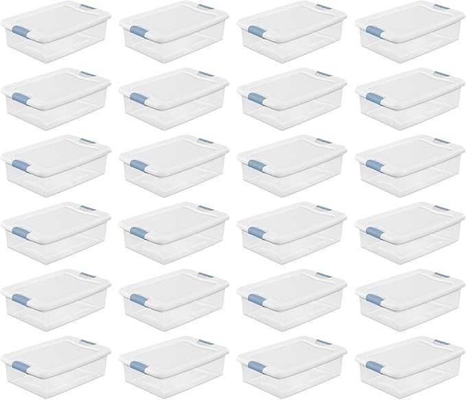 24-Pack Latching Box, Clear Plastic Under Bed Storage Bins with Lids, 32 Quart