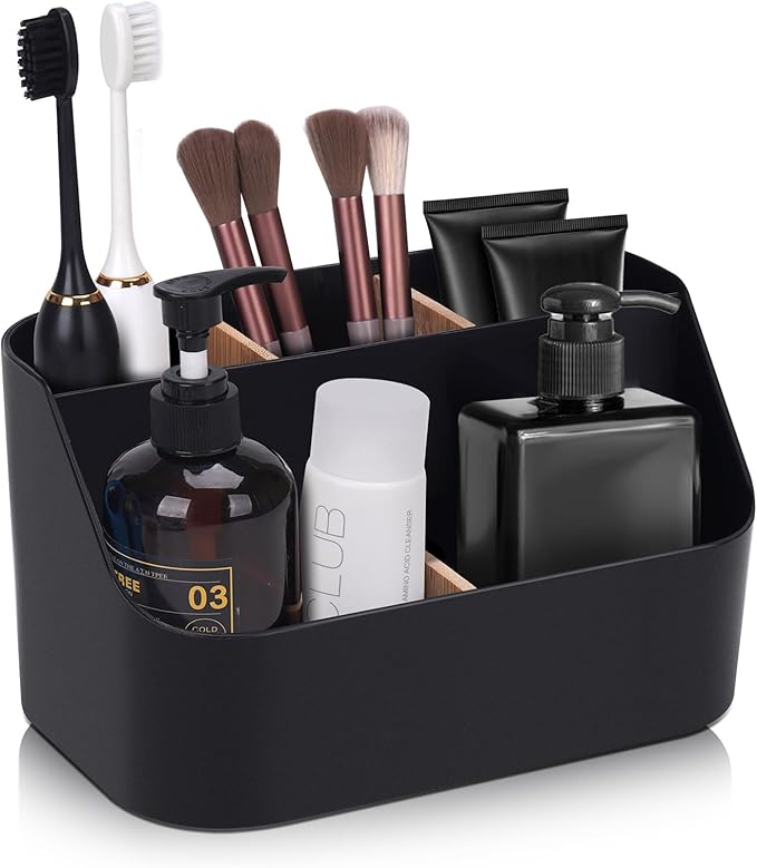 Ayswupt Electric Toothbrush Holders for Bathrooms,Black Tooth Brushing Holder,Toothpaste Organizer with Dividers,Bathroom Countertop Accessories Storage,Toothbrush Stand for Vanity Office Sink