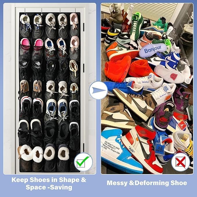 Over the Door Shoe Organizer, 24 Large Breathable Mesh Pockets, Hanging Storage Holder, Hanging Shoe Organizer(Grey)