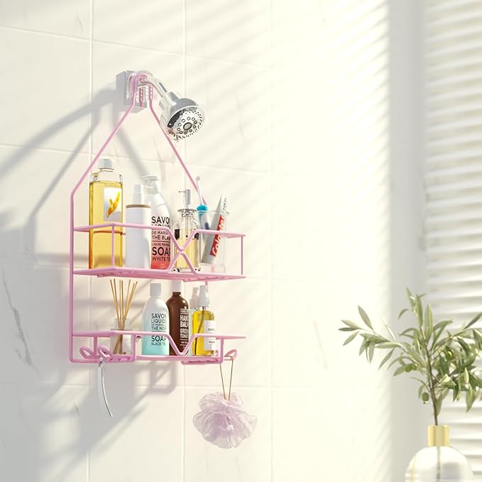 Pink Shower Caddy Over Shower Head, Pink Bathroom Accessories