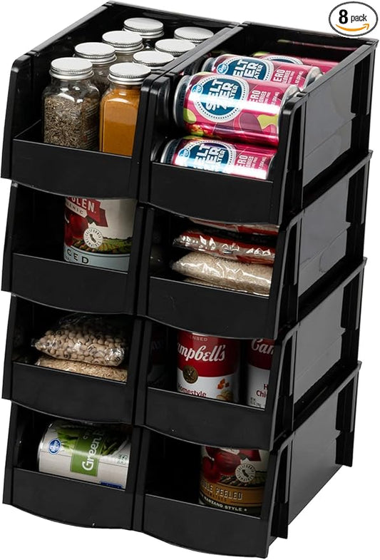 USA Medium Stackable Storage Bins, 8-Pack, 11" L x 6" W x 5" H, Made in USA