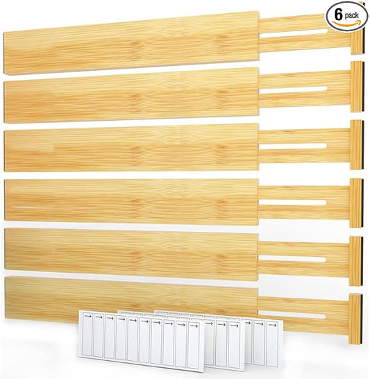 Bamboo Drawer Dividers with Labels, 17-22 in