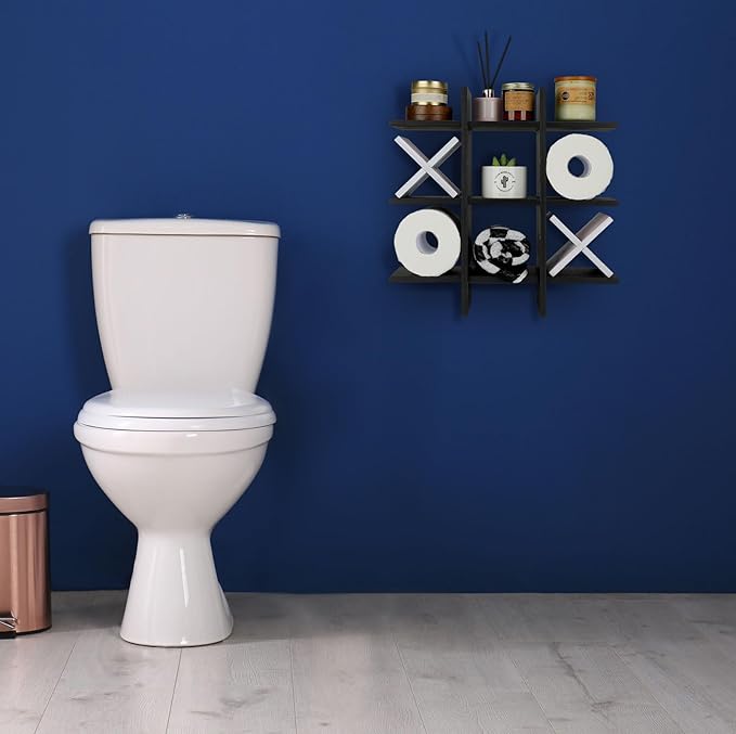 Weysat Tic Tac Toe Toilet Paper Holder Stand Bathroom Wall Decor Rustic Wooden Hanging Storage Freestanding Wall Mounted Shelves Decor for Toilet Tissue Farmhouse