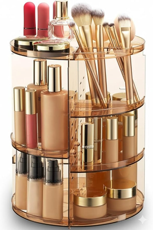 360 Rotating Makeup Organizer, Adjustable Shelf Height and Fully Rotatable