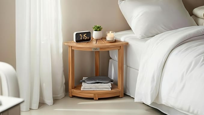 VICTORY RELAX Acacia Wood Corner Shower Shelf for Inside Shower – Waterproof Shower Bench & Foot Rest for Shaving Legs, Small Bathroom Spa Seat, Light Natural Color (17.9")