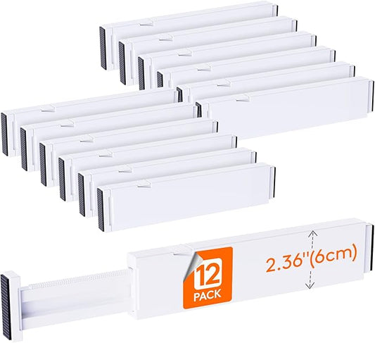 12 Pack 2.36" High Drawer Dividers 28-43.5cm/11-17" Adjustable Drawer Organizer