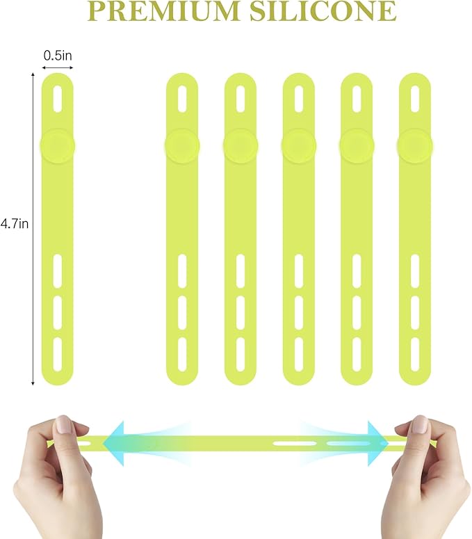 Donruby 30Pcs Silicone Cable Ties - Reusable & Washable with Adjustable Locking Buckles, High Elasticity Cable Management Straps for Home, Office, School, Travel Essential Cord Organizer (Light Green)