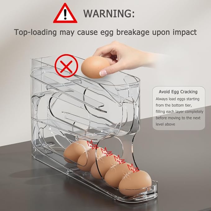 Sotfamily Clear Egg Holder for Fridge, Auto Rolling Egg Dispenser for Eggs 36 Count, FIFO Design, Space-Saving Egg Roller, Organizer, Container, Storage for Refrigerator & Kitchen Countertop(2 Packs)