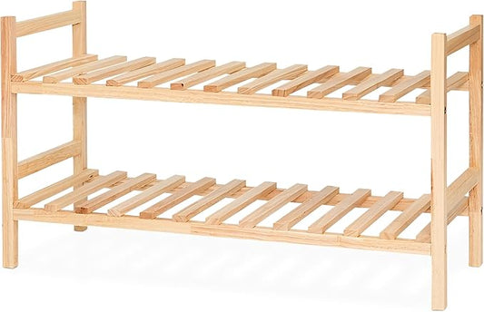 Wood Stackable Wooden Shoe Rack Organizer for Closet Storage, Natural
