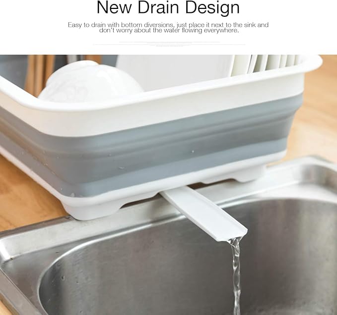 Collapsible Dish Drying Rack Portable Dinnerware Drainer Organizer for Kitchen