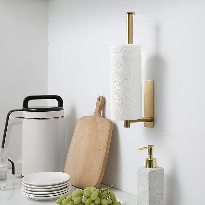 theaoo 2 Packs Paper Towel Holder - Under Cabinet Paper Towel Holder for Kitchen, Adhesive Paper Towel Roll Rack for Bathroom Towel, Wall Mounted Paper Towel Rack, SUS304 Stainless Steel