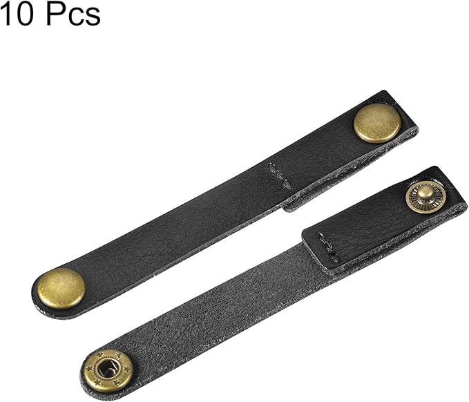 MECCANIXITY Pack of 10 Leather Cable Straps Cord Organizer 90x12mm Portable Cable Leather Clips Black Earphone Cord Management for Cable, Wire