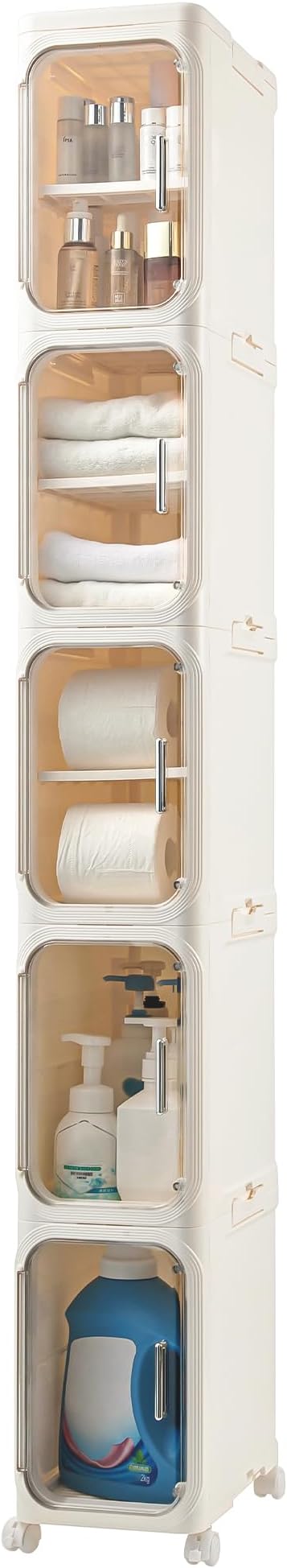 5-Tier Tall Narrow Storage Cabinet, Cream White