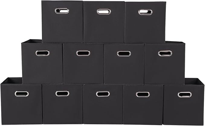 Fabric storage bins Cubes, Fabric Cube Organizer with Handle, Black