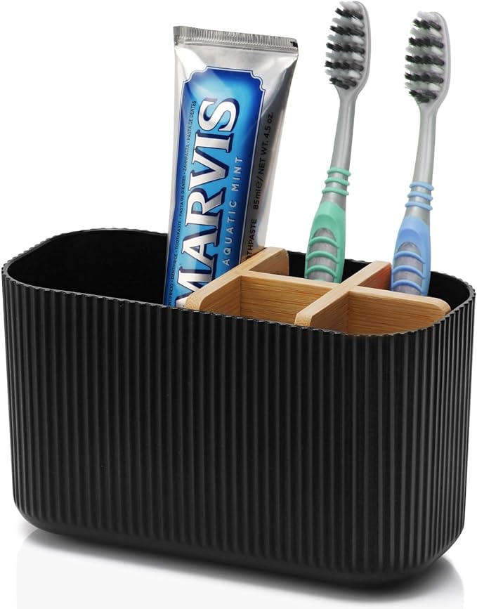 GFWARE Black Toothbrush Holder - Bamboo Toothbrush Holders for Bathrooms Electric Toothbrush Holder Organizer Kids Toothbrush Holders for Bathrooms Countertop