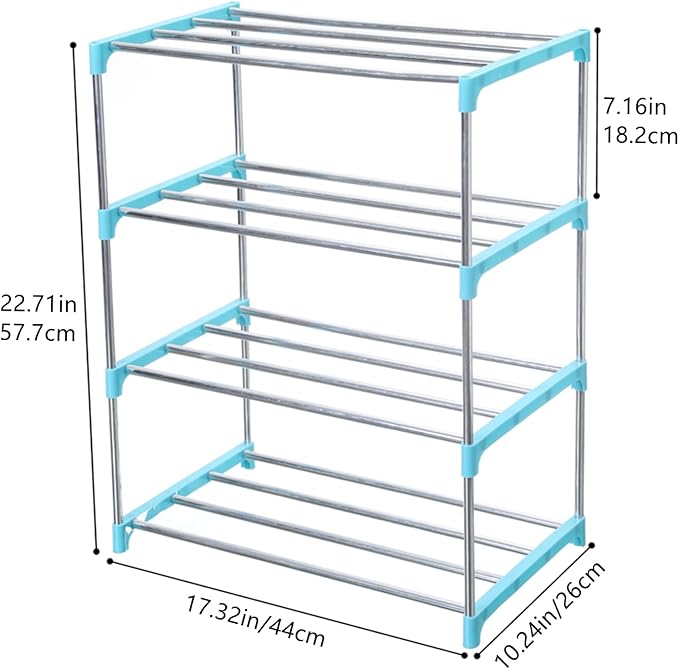 Jucaifu Stackable Small Shoe Rack, Entryway, Hallway and Closet Space Saving Storage and Organization (4-Tier, Blue)