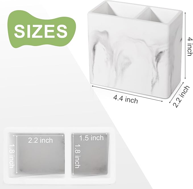 Diatomite Toothbrush Holder 2 Slots Tooth Brush Holder for Bathroom, Kids Electric Toothbrush and Toothpaste Organizer for Countertop, Shower, Vanity, Marble White