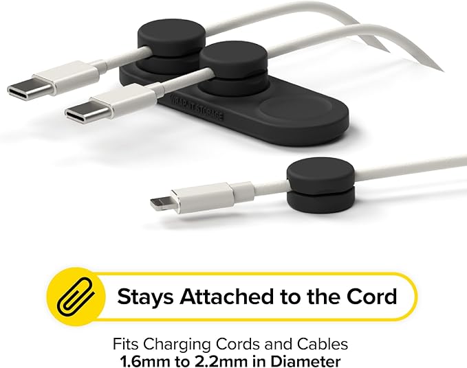 Wrap-It Storage MagnaDock Magnetic Cable Holder - 2-Pack (Black) - Adhesive Cable Clips Cord Organizer Desktop Cord Holder for Nightstand Desk Cable Management